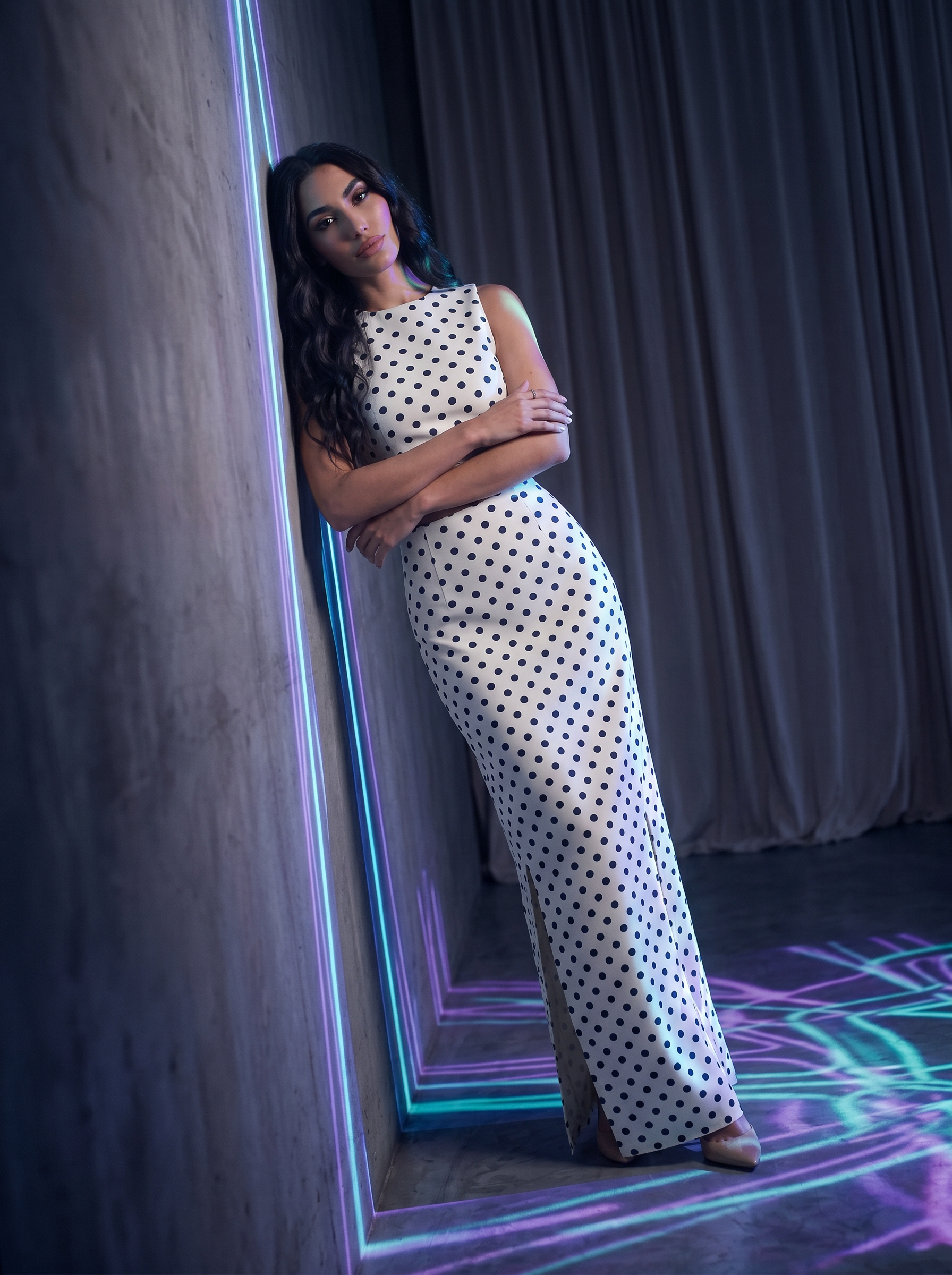 Matching two-piece co-ord set with a classic black-and-white polka dot pattern