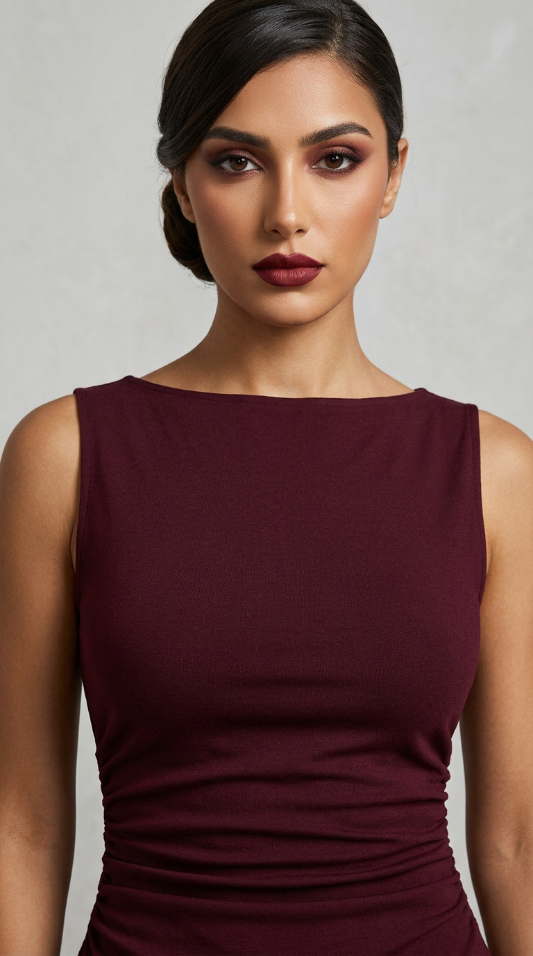 Boat Neck Knotted Plain Ruched Tank Top